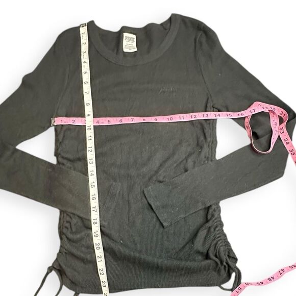 PINK VICTORIA’S SECRET Women’s Black Long Sleeve Ruched Side Top Size Large - Picture 4 of 4
